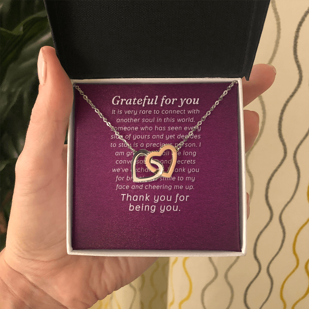 Interlocking Hearts Necklace :Grateful For You Thank You For Being You