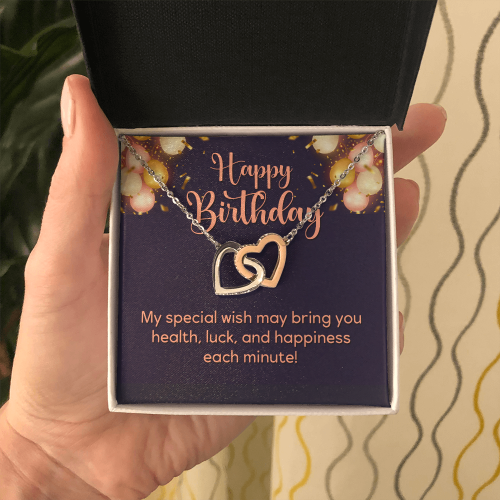 Interlocking Hearts Necklace : Happy Birthday My Special Wish