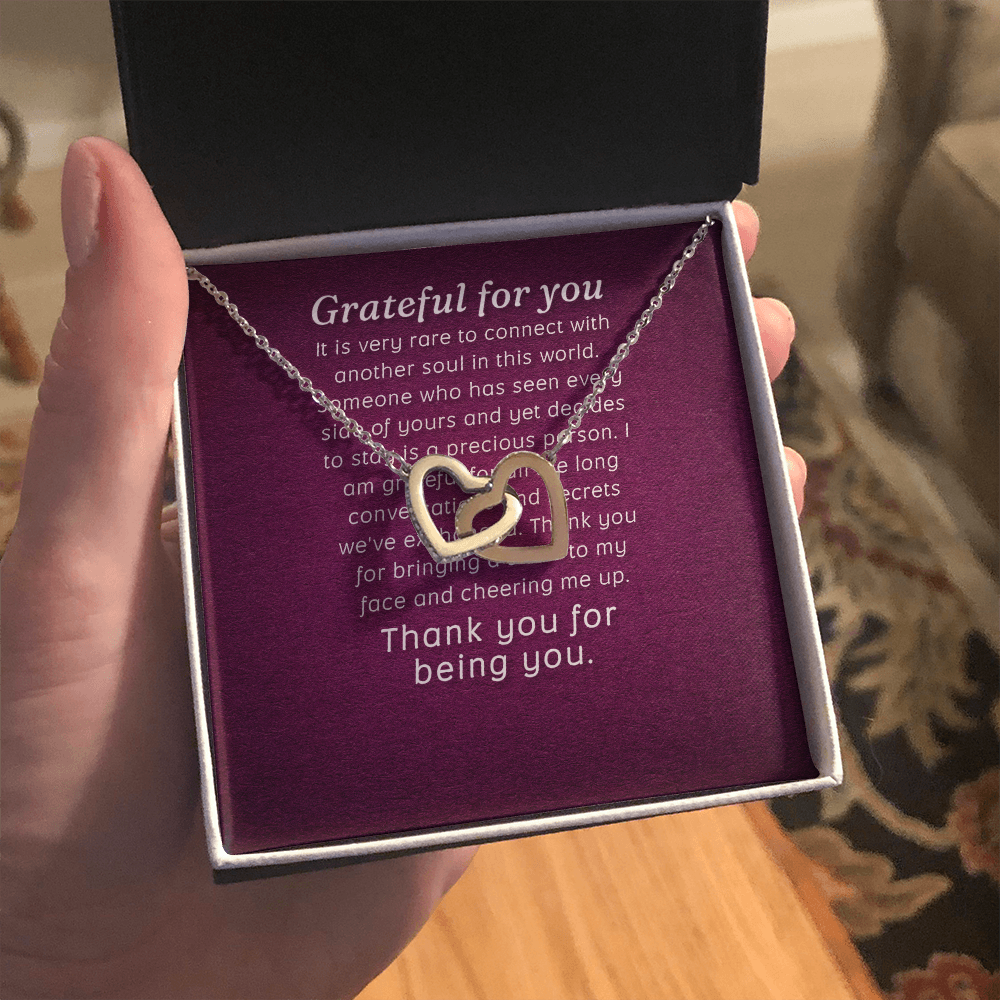 Interlocking Hearts Necklace :Grateful For You Thank You For Being You