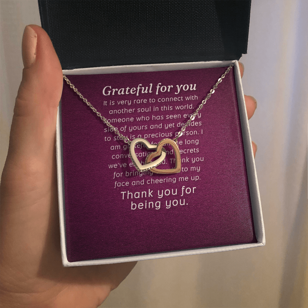 Interlocking Hearts Necklace :Grateful For You Thank You For Being You