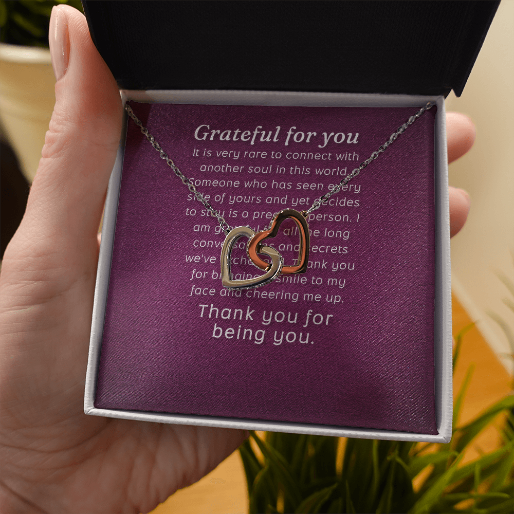 Interlocking Hearts Necklace :Grateful For You Thank You For Being You