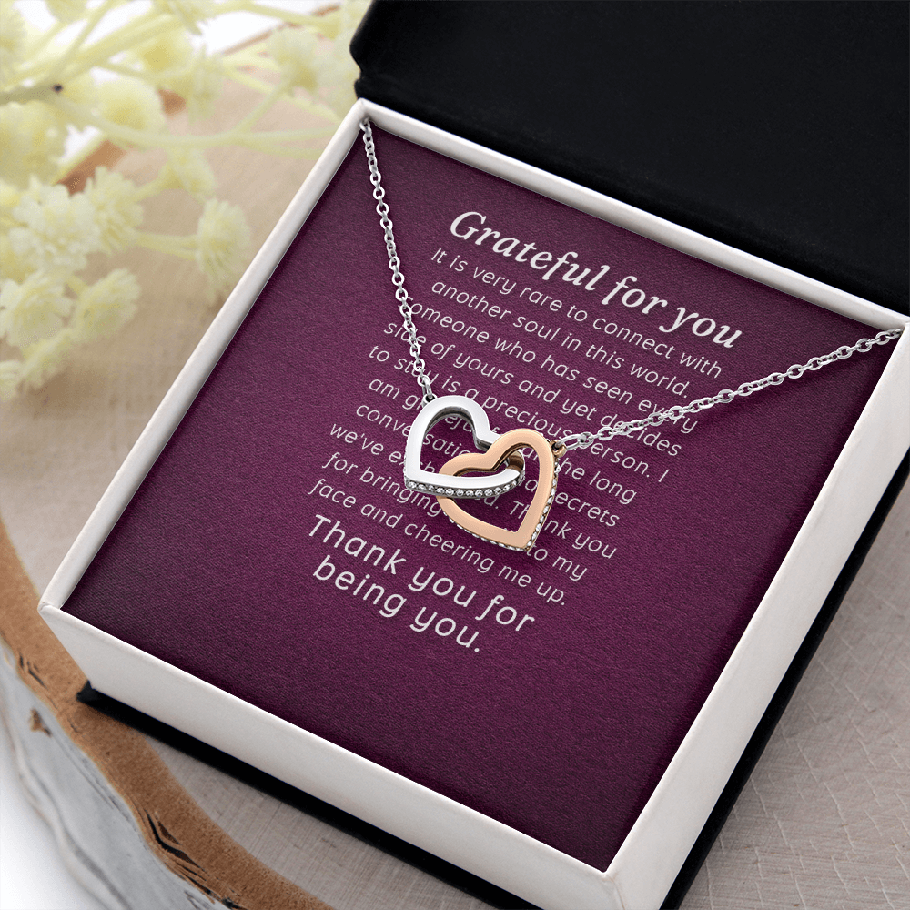Interlocking Hearts Necklace :Grateful For You Thank You For Being You