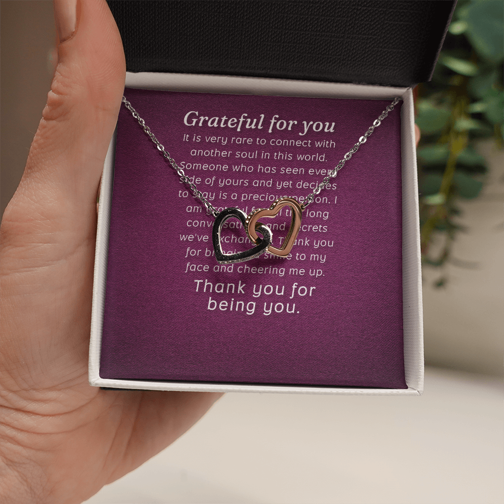 Interlocking Hearts Necklace :Grateful For You Thank You For Being You