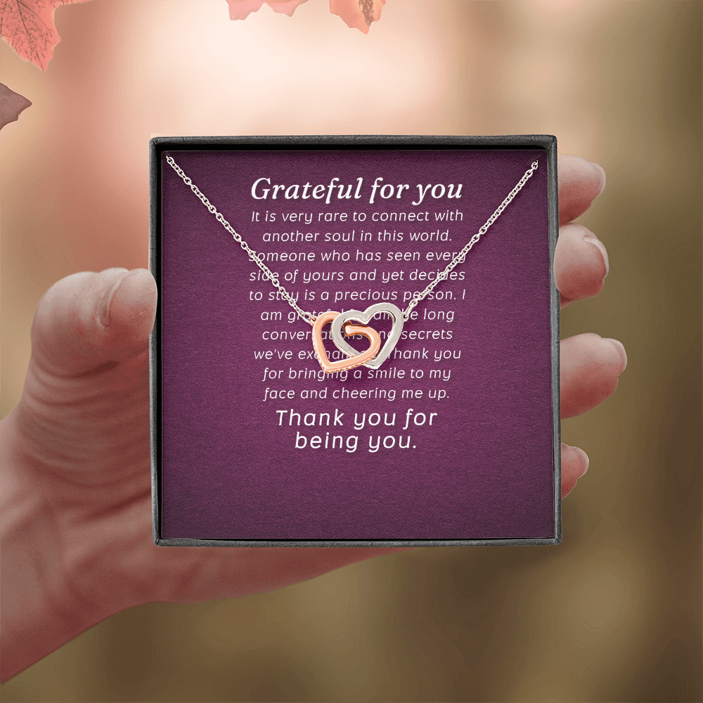 Interlocking Hearts Necklace :Grateful For You Thank You For Being You