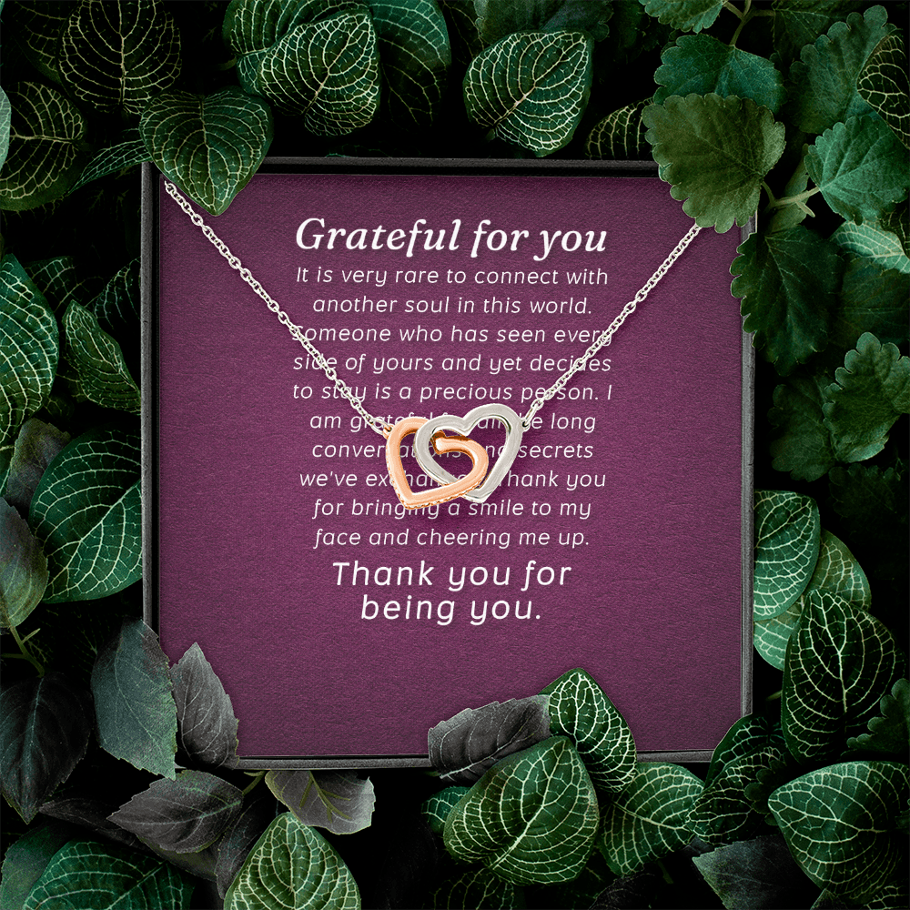 Interlocking Hearts Necklace :Grateful For You Thank You For Being You