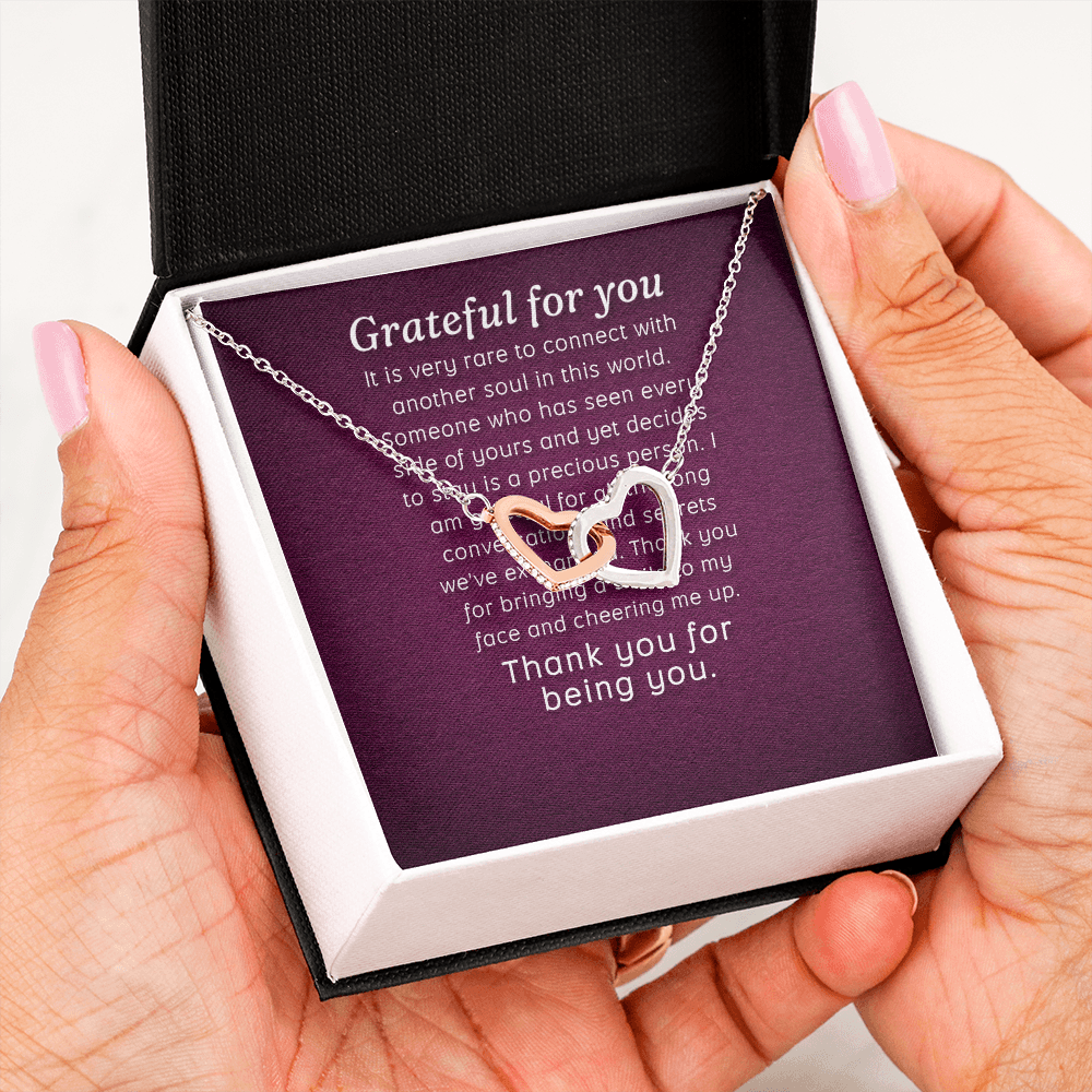 Interlocking Hearts Necklace :Grateful For You Thank You For Being You
