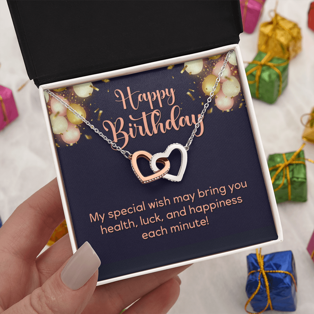 Interlocking Hearts Necklace : Happy Birthday My Special Wish