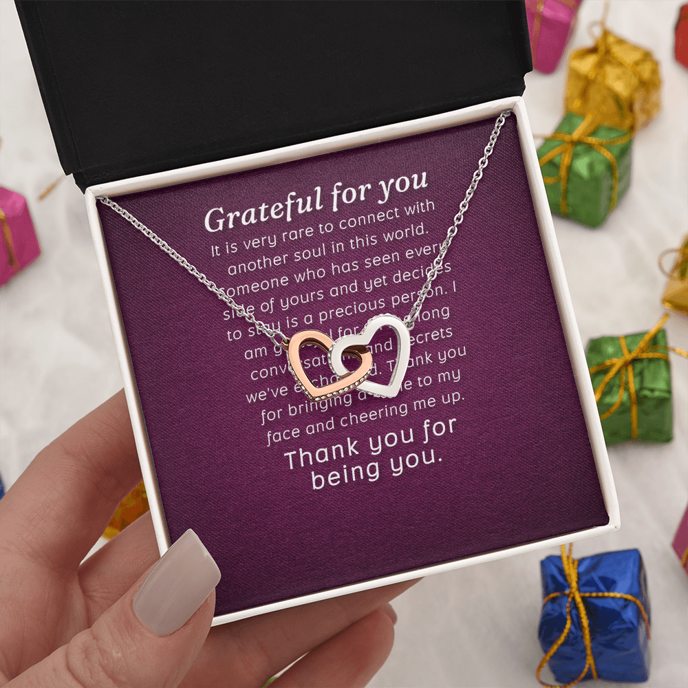 Interlocking Hearts Necklace :Grateful For You Thank You For Being You