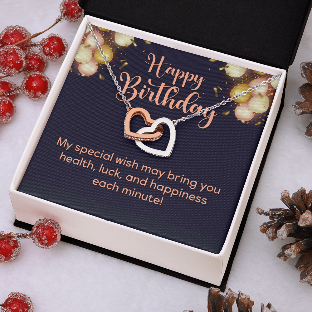 Interlocking Hearts Necklace : Happy Birthday My Special Wish