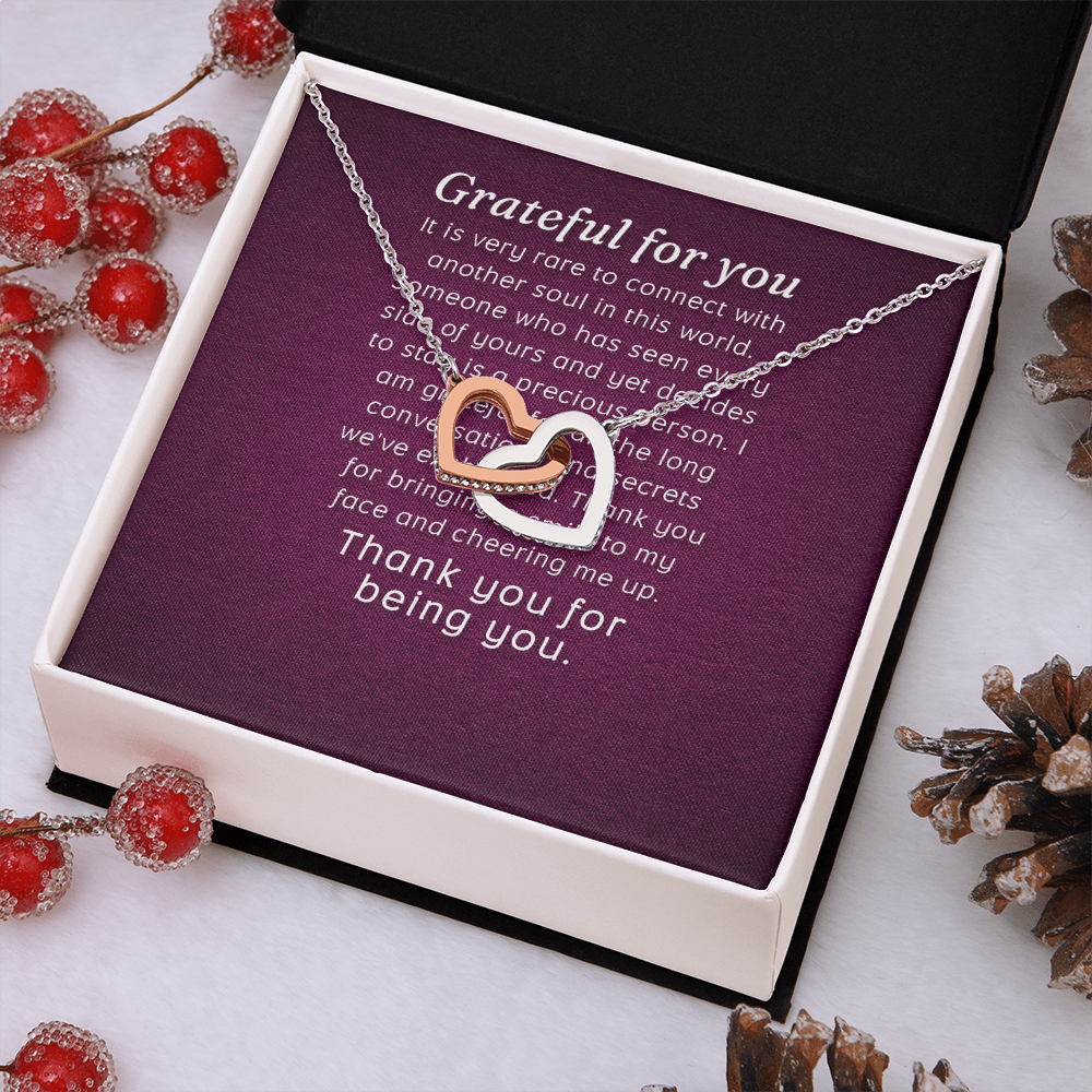 Interlocking Hearts Necklace :Grateful For You Thank You For Being You