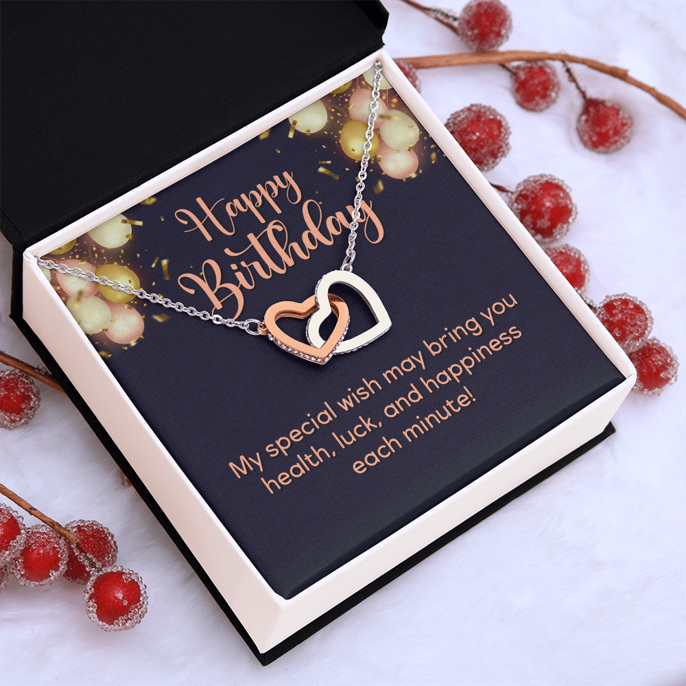 Interlocking Hearts Necklace : Happy Birthday My Special Wish