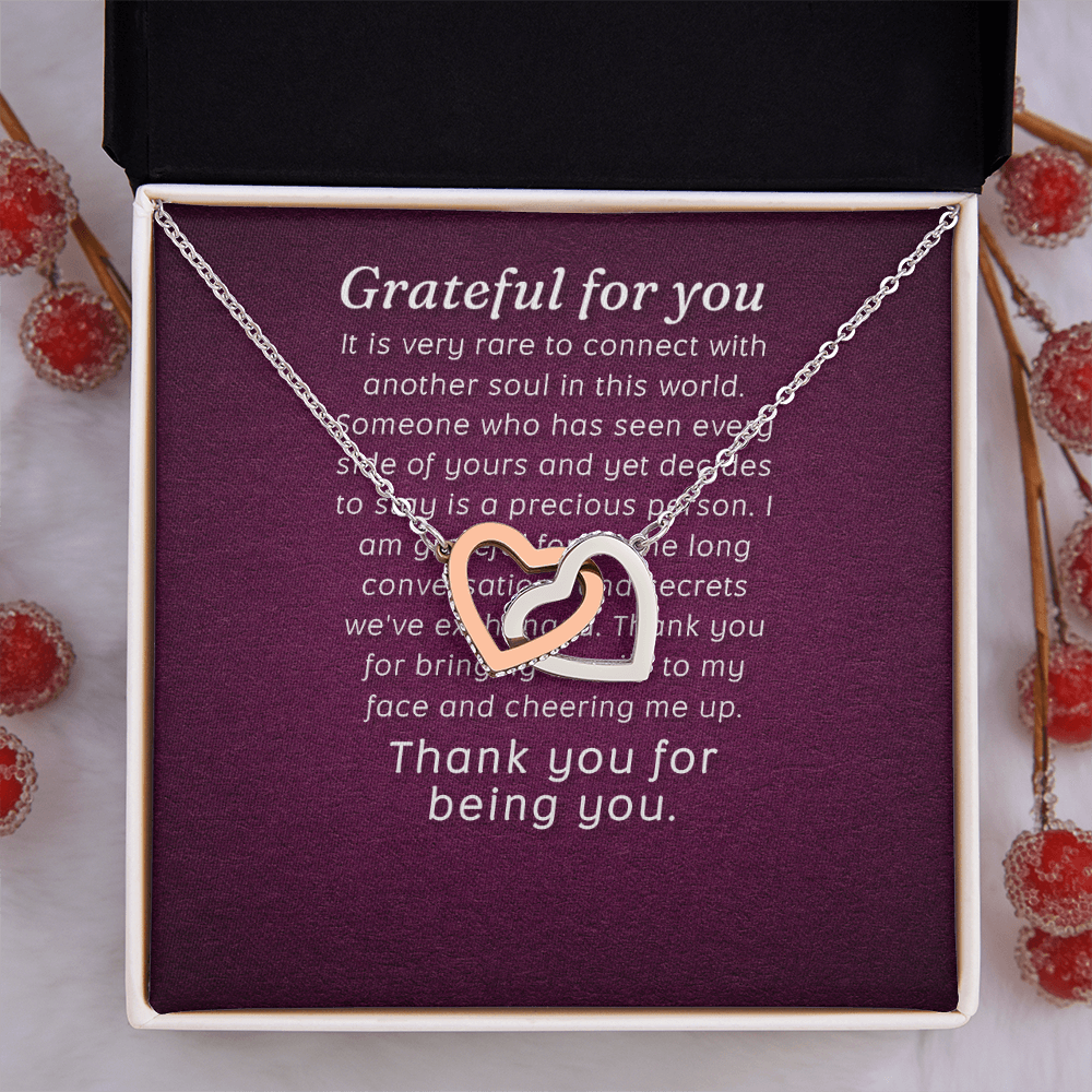 Interlocking Hearts Necklace :Grateful For You Thank You For Being You