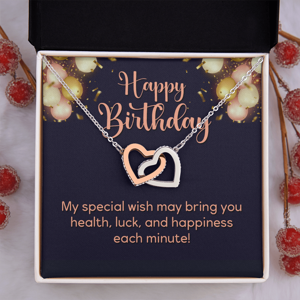 Interlocking Hearts Necklace : Happy Birthday My Special Wish
