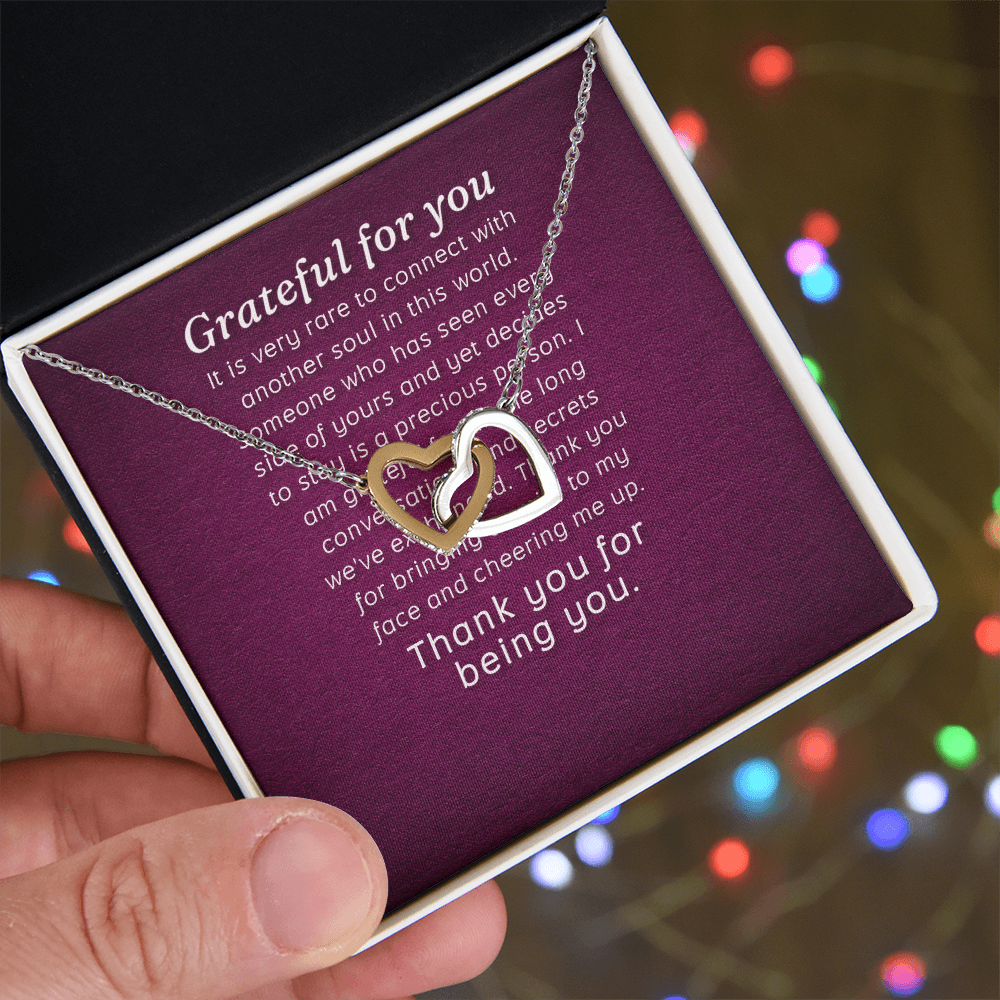 Interlocking Hearts Necklace :Grateful For You Thank You For Being You