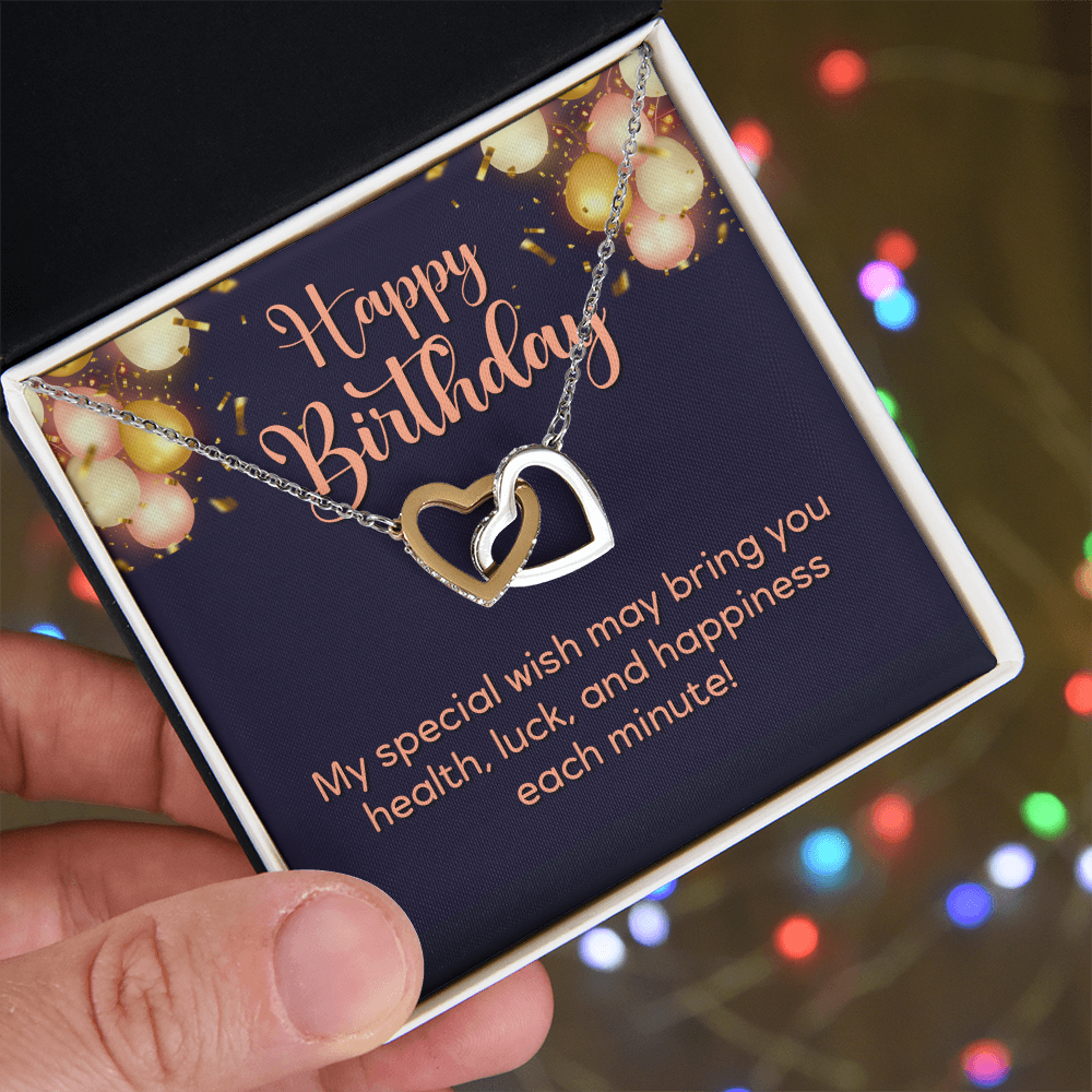 Interlocking Hearts Necklace : Happy Birthday My Special Wish