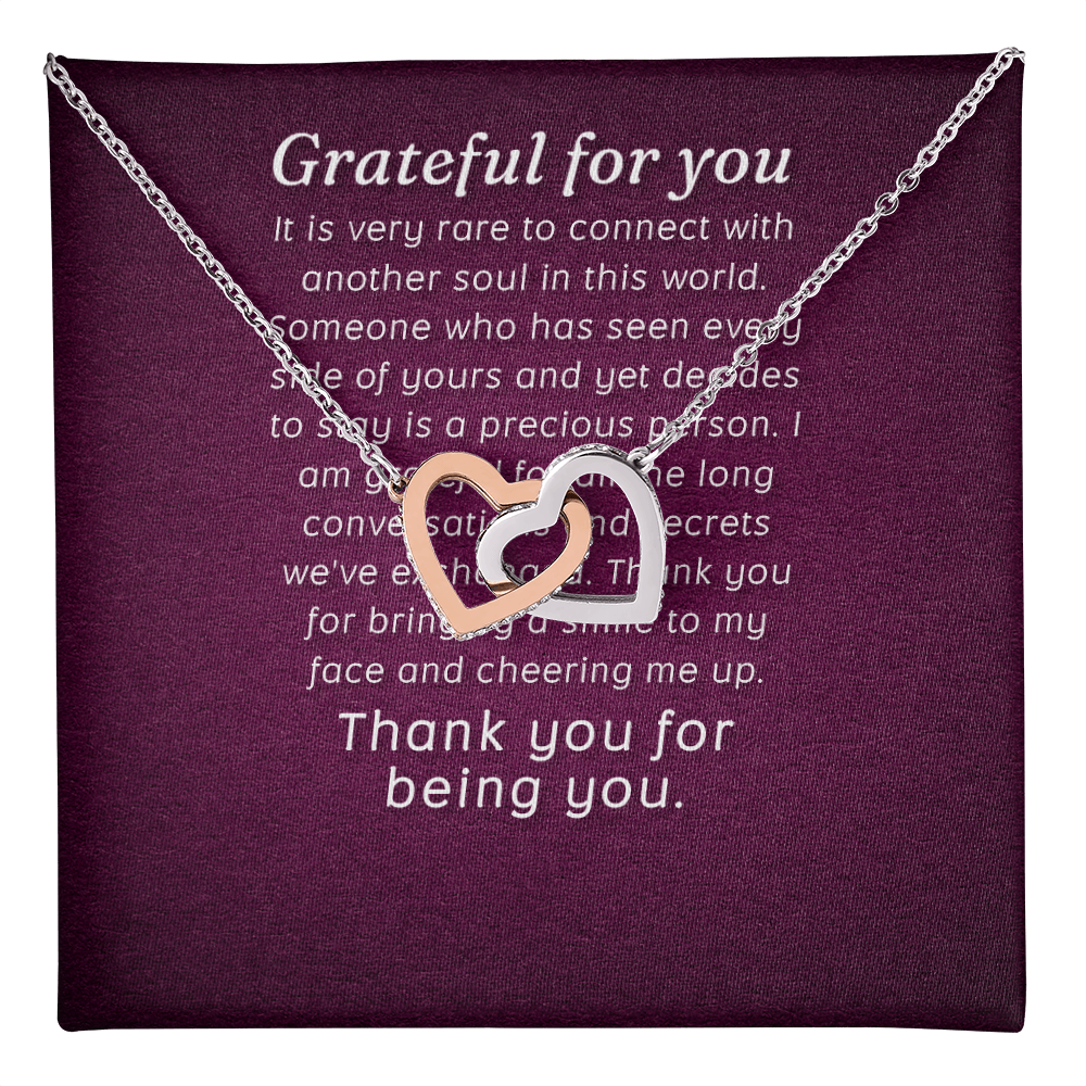 Interlocking Hearts Necklace :Grateful For You Thank You For Being You