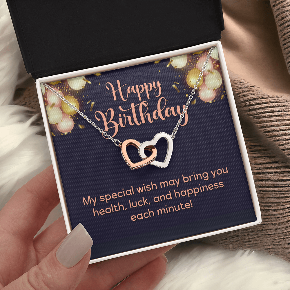 Interlocking Hearts Necklace : Happy Birthday My Special Wish
