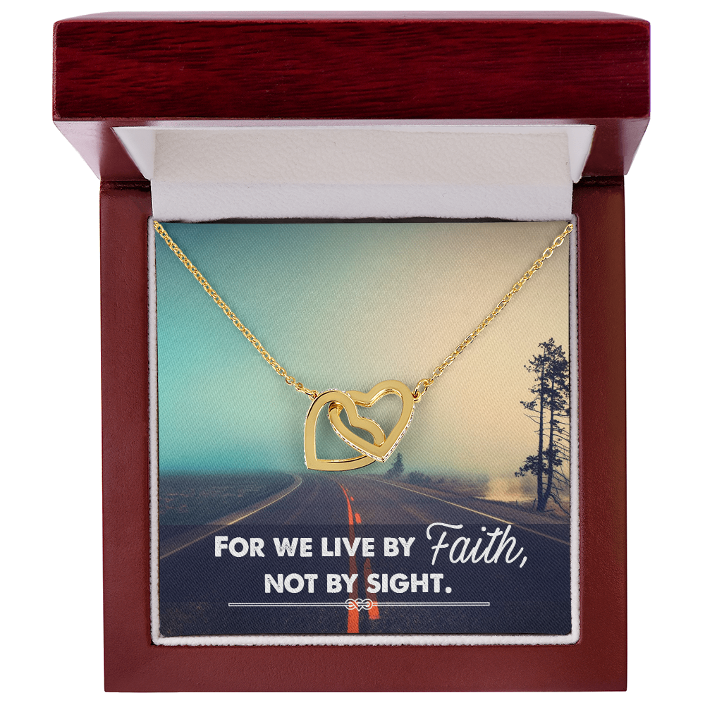 Interlocking Hearts Necklace :For We Live By Faith Not By Sight