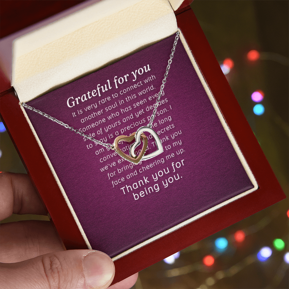 Interlocking Hearts Necklace :Grateful For You Thank You For Being You