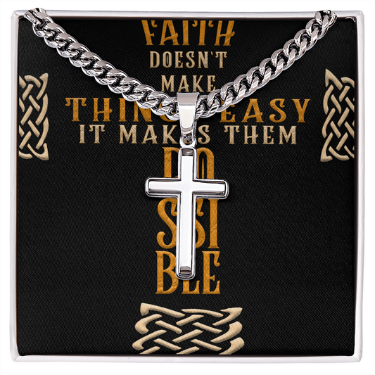 Cuban Link Chain with Artisan Cross : Men's Faith