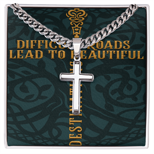 Cuban Link Chain with Artisan Cross :Men's Difficult Roads
