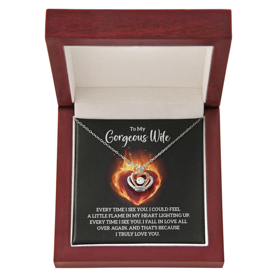 Crown Pendant Necklace: To My Gorgeous Wife Fire Heart