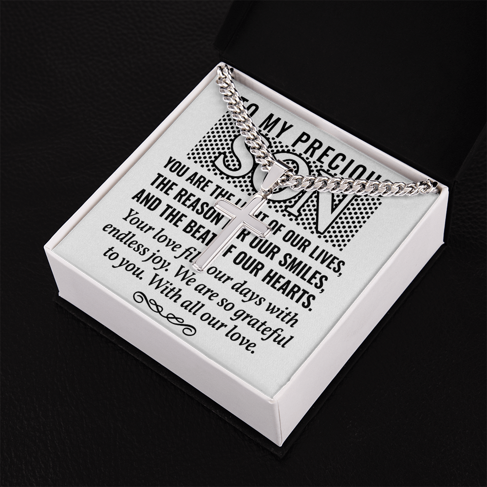 Artisan Cross with Cuban Link Chain: To My Precious Son