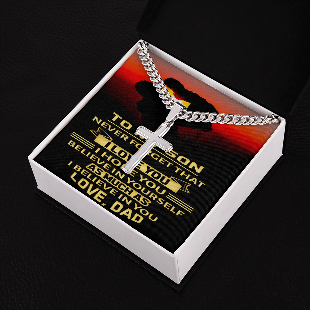 Artisan Cross with Cuban Link Chain : To My Son Love Dad