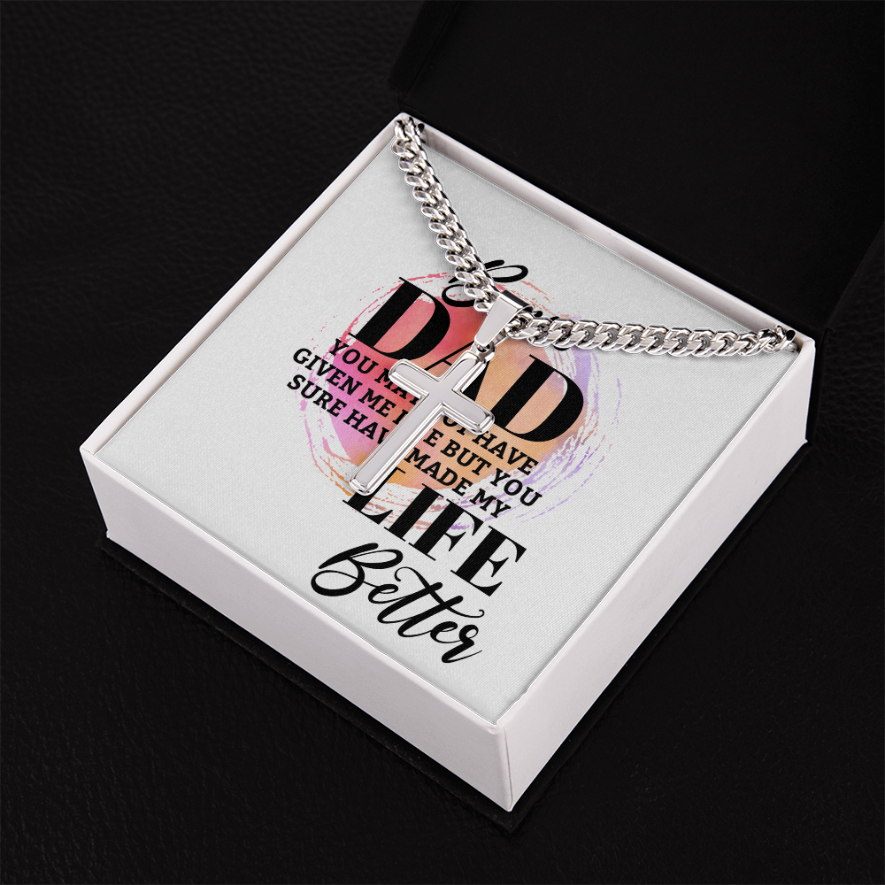 Artisan Cross with Cuban Link Chain: Bonus Dad Life Better