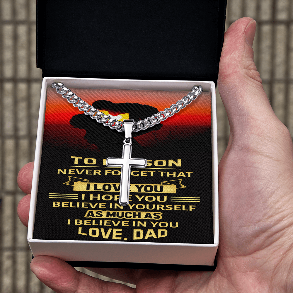 Artisan Cross with Cuban Link Chain : To My Son Love Dad