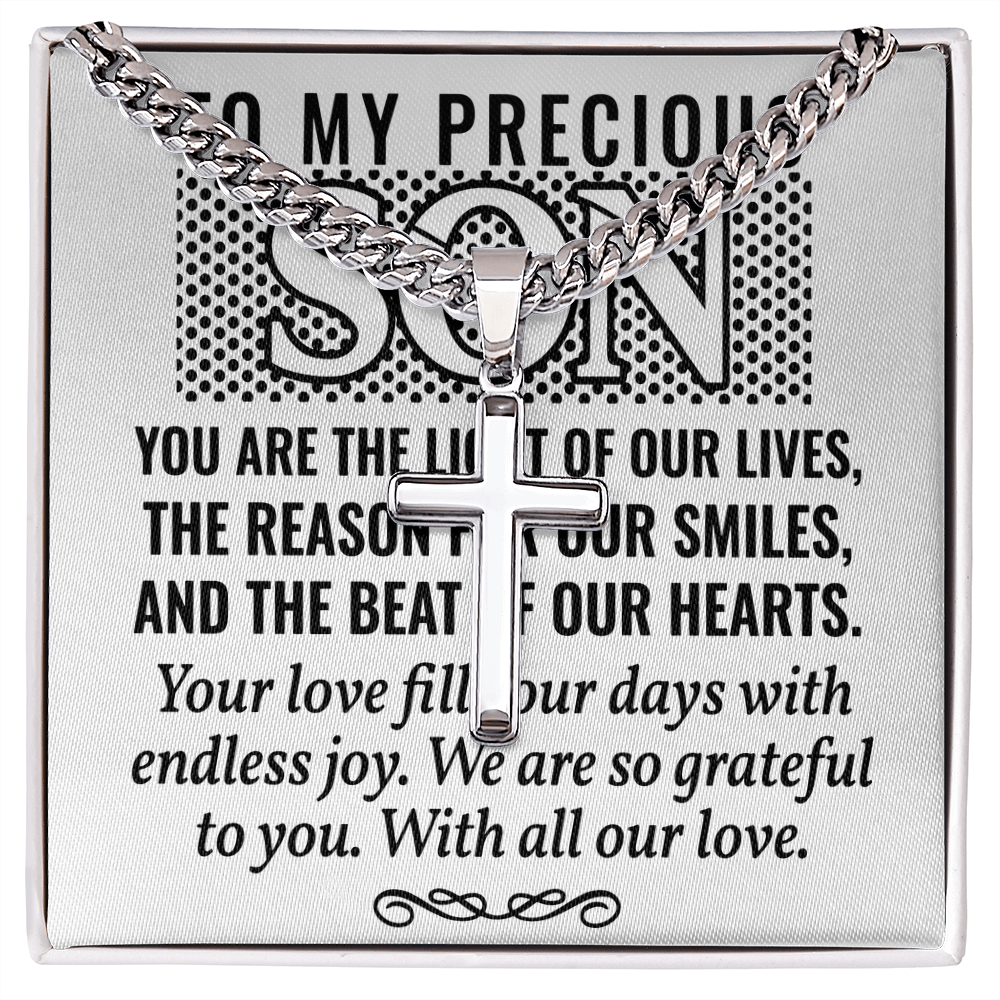 Artisan Cross with Cuban Link Chain: To My Precious Son