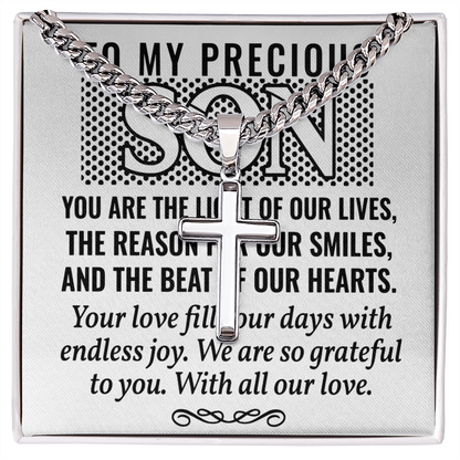 Artisan Cross with Cuban Link Chain: To My Precious Son