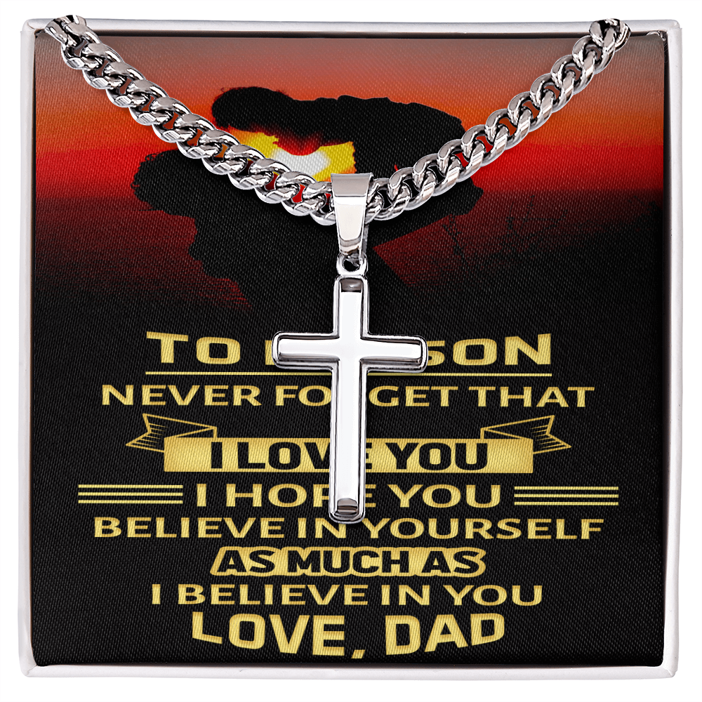 Artisan Cross with Cuban Link Chain : To My Son Love Dad