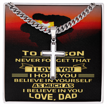 Artisan Cross with Cuban Link Chain : To My Son Love Dad