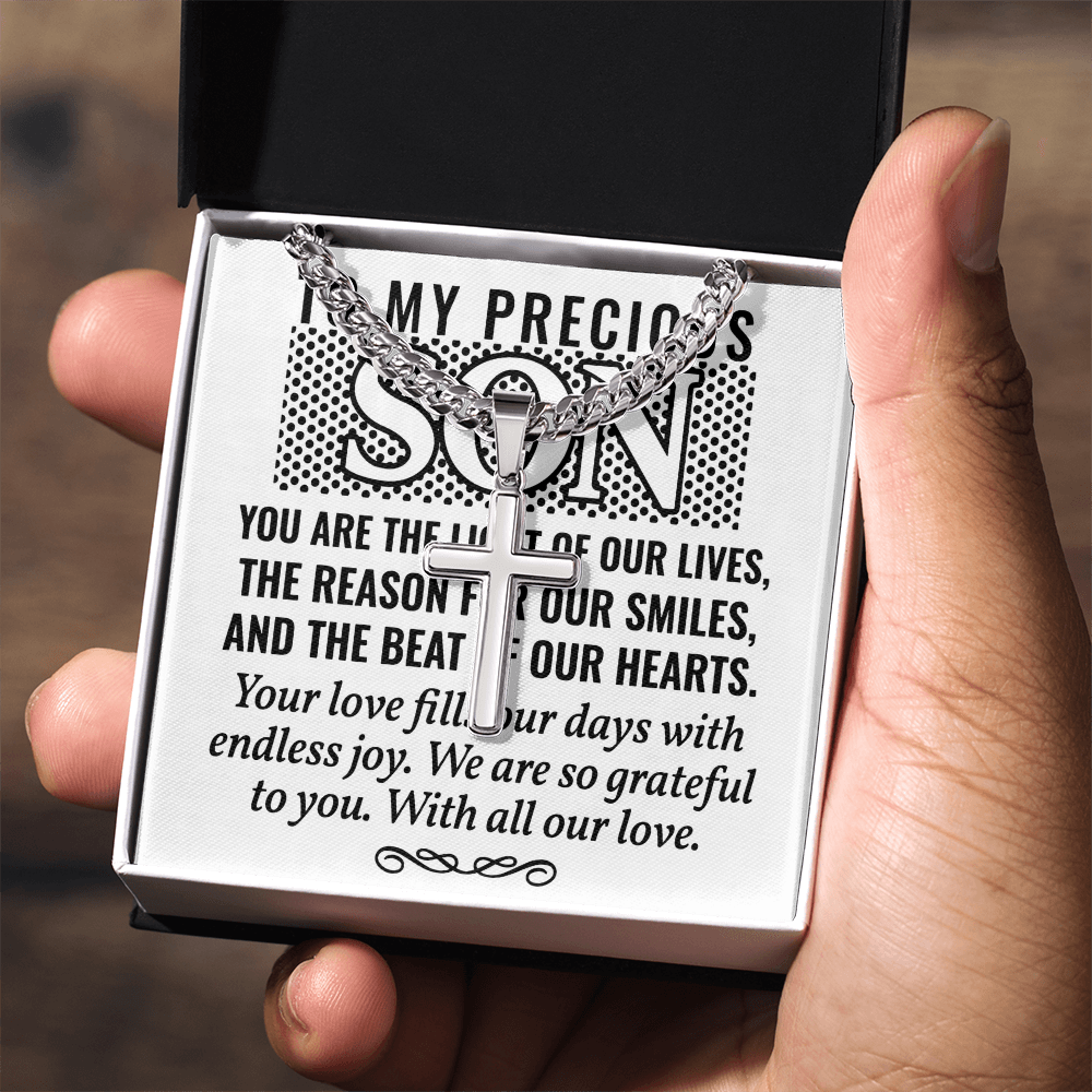 Artisan Cross with Cuban Link Chain: To My Precious Son