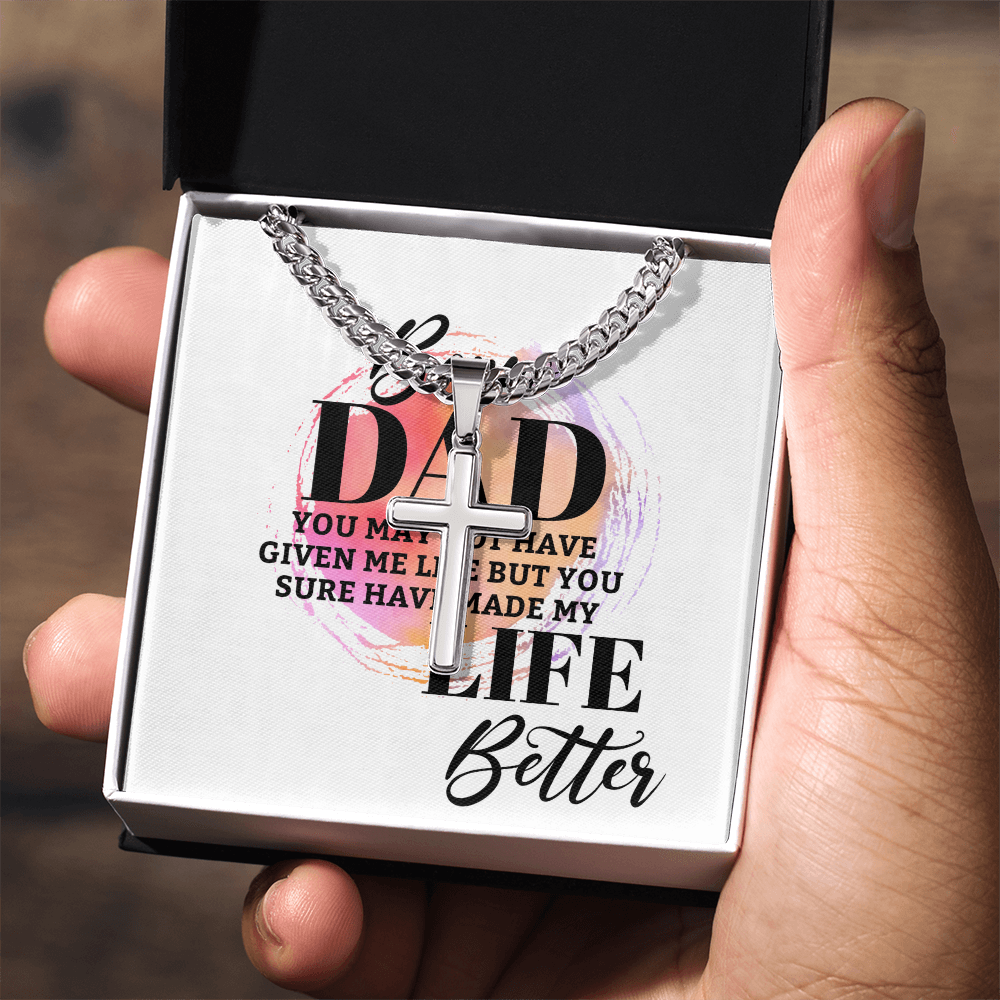 Artisan Cross with Cuban Link Chain: Bonus Dad Life Better