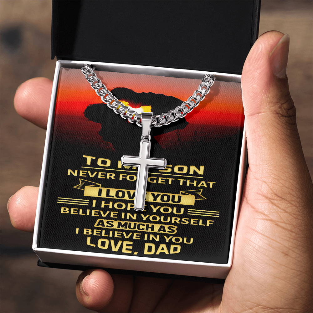 Artisan Cross with Cuban Link Chain : To My Son Love Dad