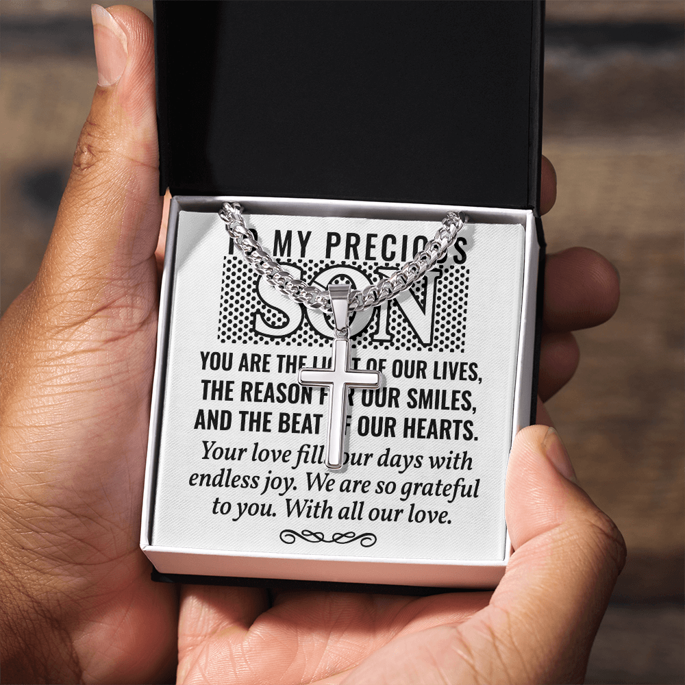 Artisan Cross with Cuban Link Chain: To My Precious Son