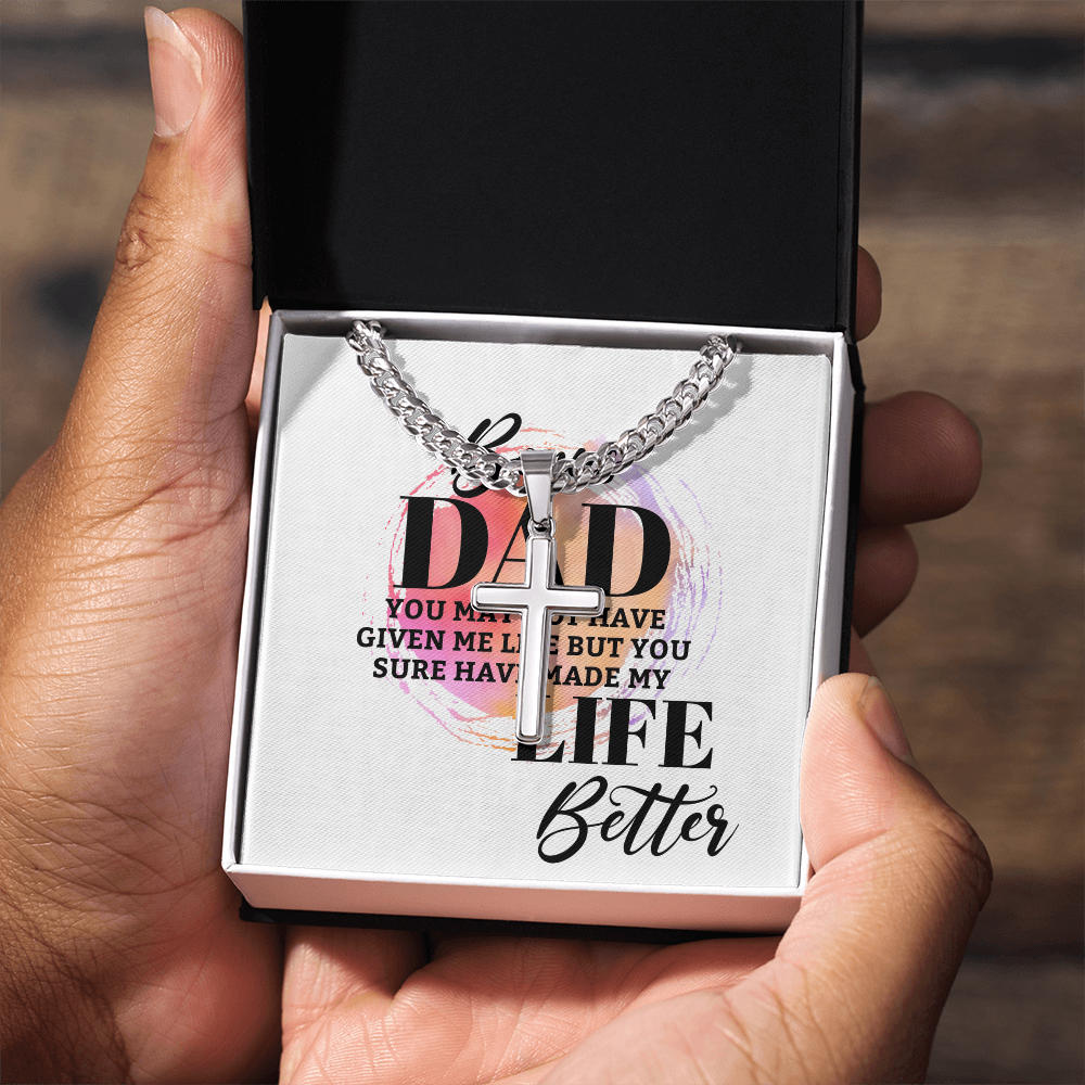 Artisan Cross with Cuban Link Chain: Bonus Dad Life Better