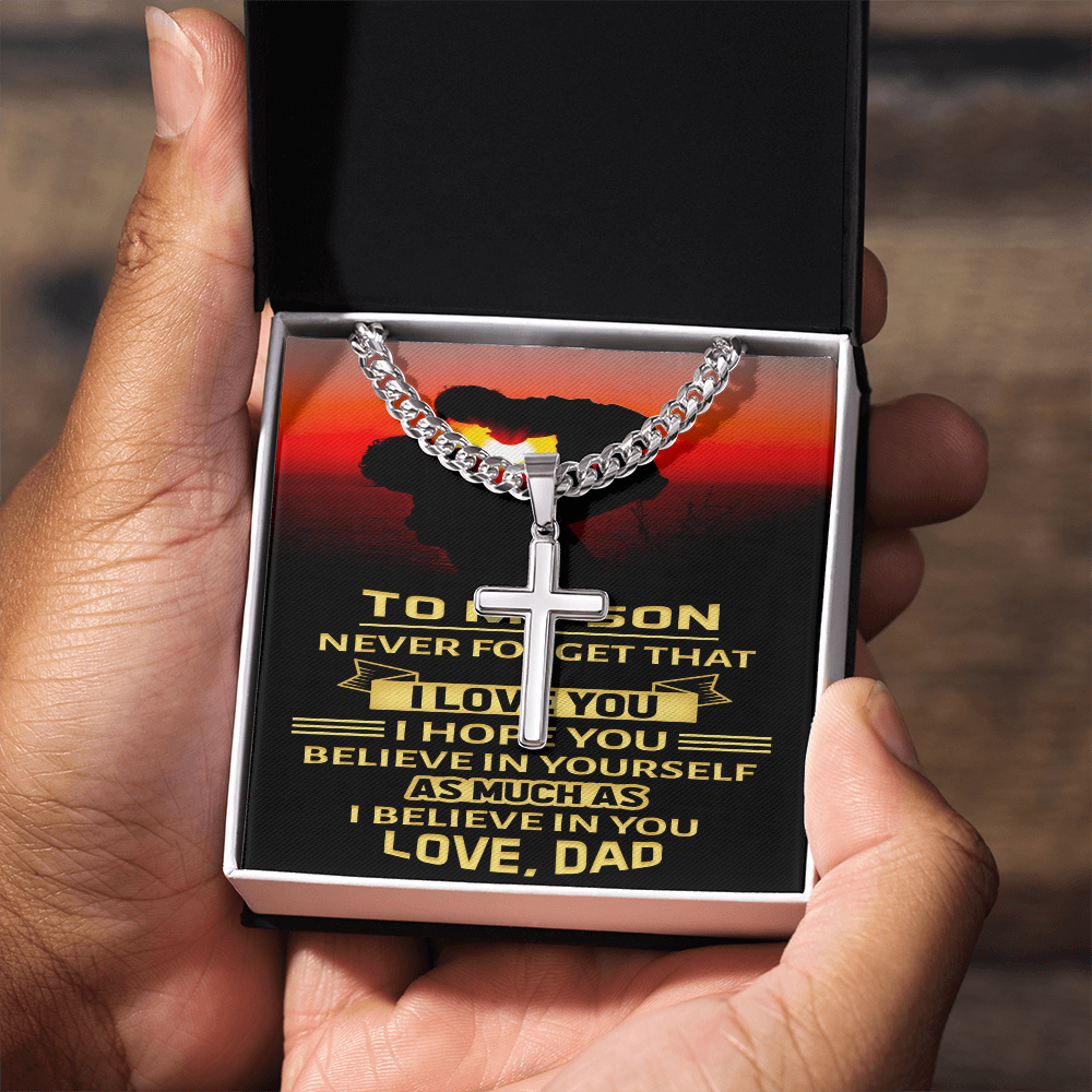 Artisan Cross with Cuban Link Chain : To My Son Love Dad