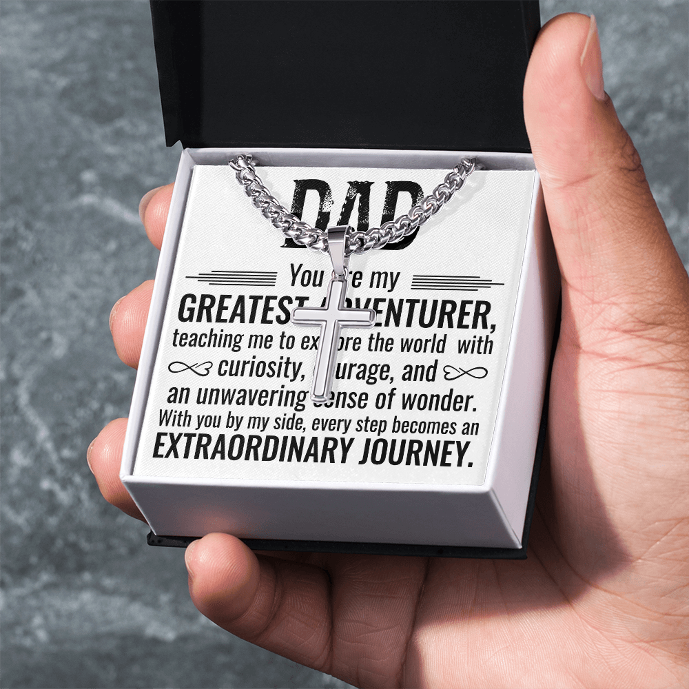 Artisan Cross with Cuban Link Chain: Dad You Are My Greatest Adventure