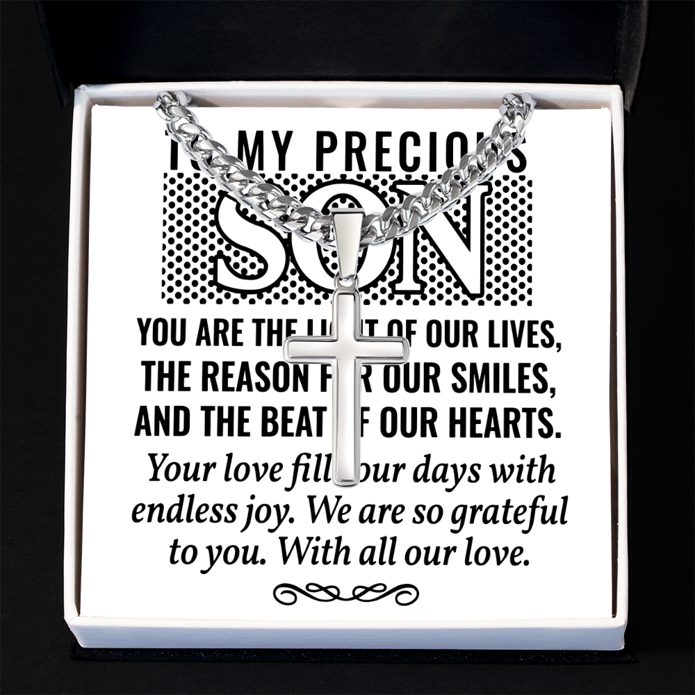 Artisan Cross with Cuban Link Chain: To My Precious Son