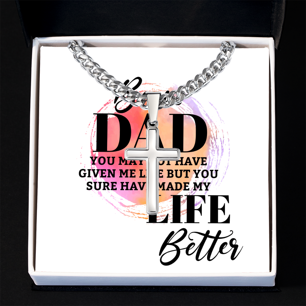 Artisan Cross with Cuban Link Chain: Bonus Dad Life Better