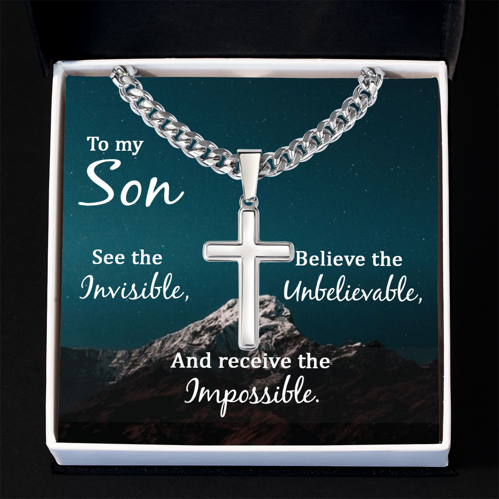 Artisan Cross with Cuban Link Chain: To My Son See The Invisible