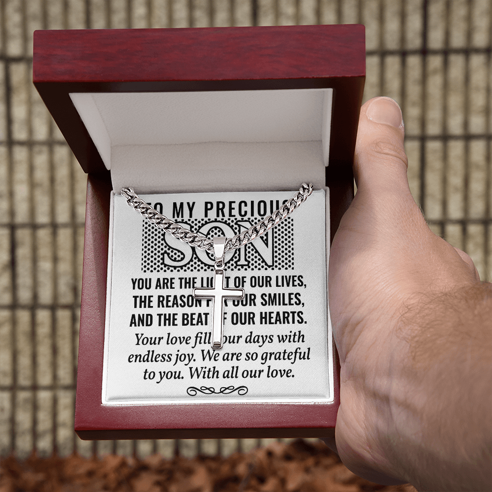 Artisan Cross with Cuban Link Chain: To My Precious Son