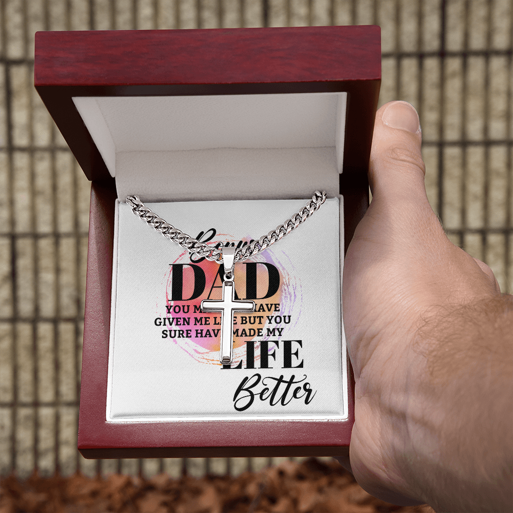 Artisan Cross with Cuban Link Chain: Bonus Dad Life Better