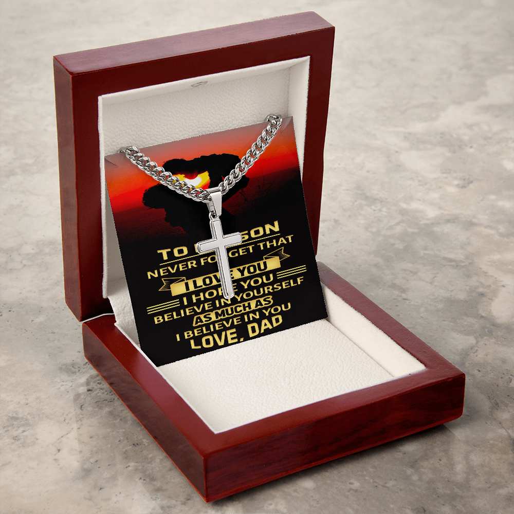 Artisan Cross with Cuban Link Chain : To My Son Love Dad