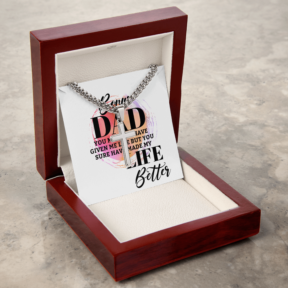 Artisan Cross with Cuban Link Chain: Bonus Dad Life Better