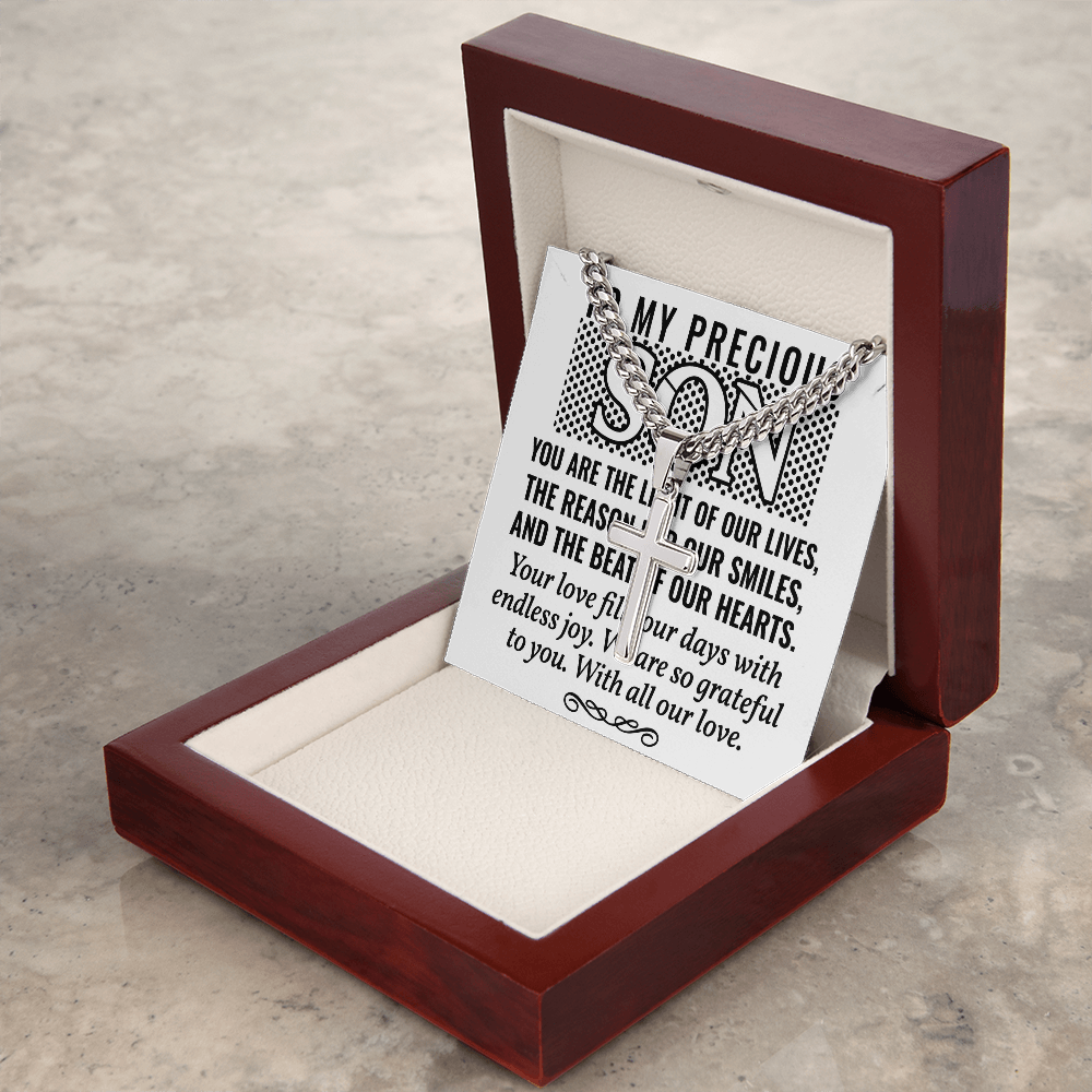 Artisan Cross with Cuban Link Chain: To My Precious Son