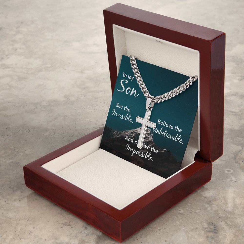 Artisan Cross with Cuban Link Chain: To My Son See The Invisible